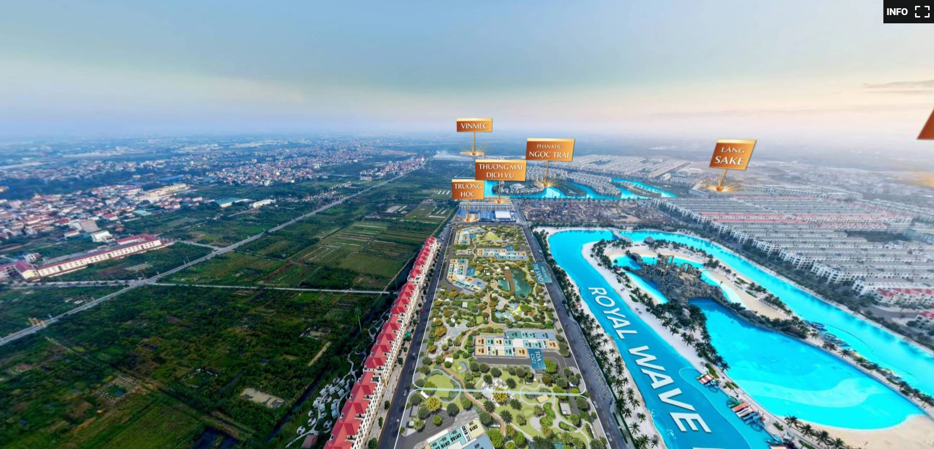 View Masteri Grand Coast hướng LUMIÈRE Ocean Crest và hồ tạo sóng Ocean Park 2