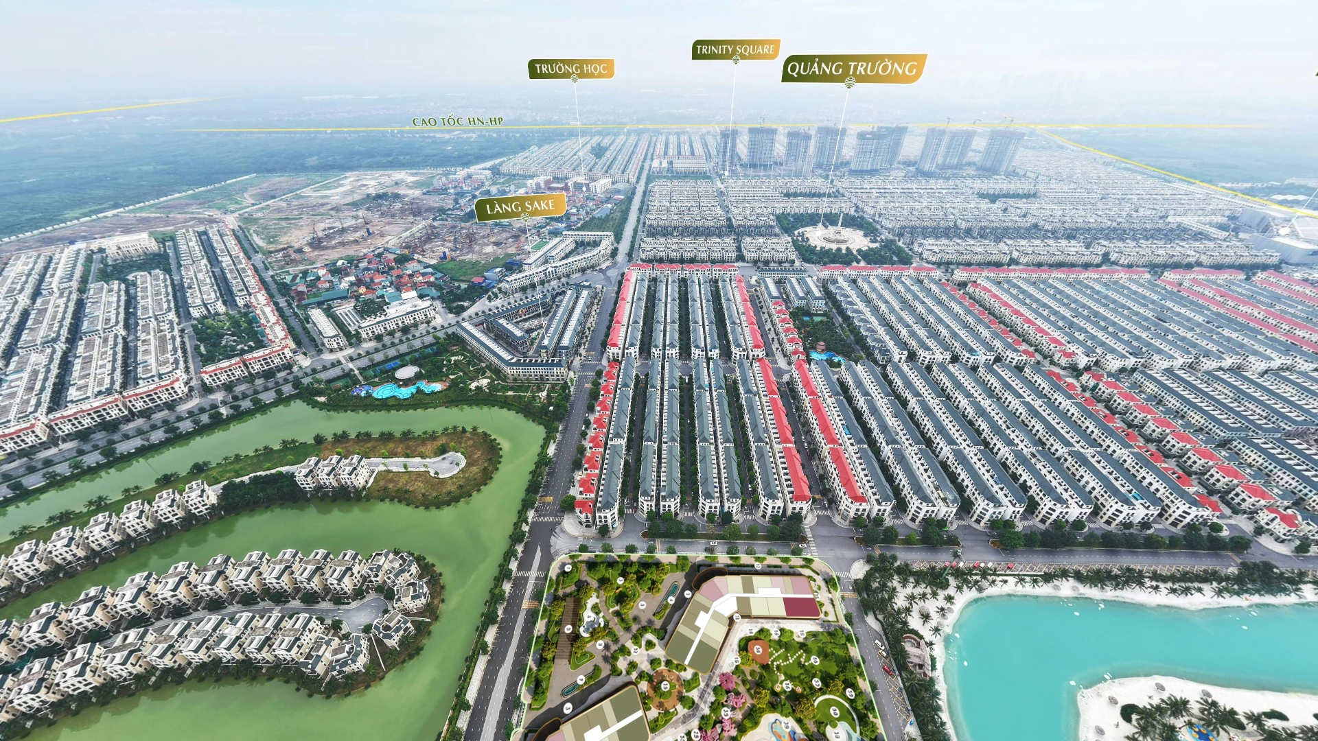 View 360 toàn cảnh Trinity Square, quảng trường, trường học và Làng Sake từ LUMIÈRE Ocean Crest.