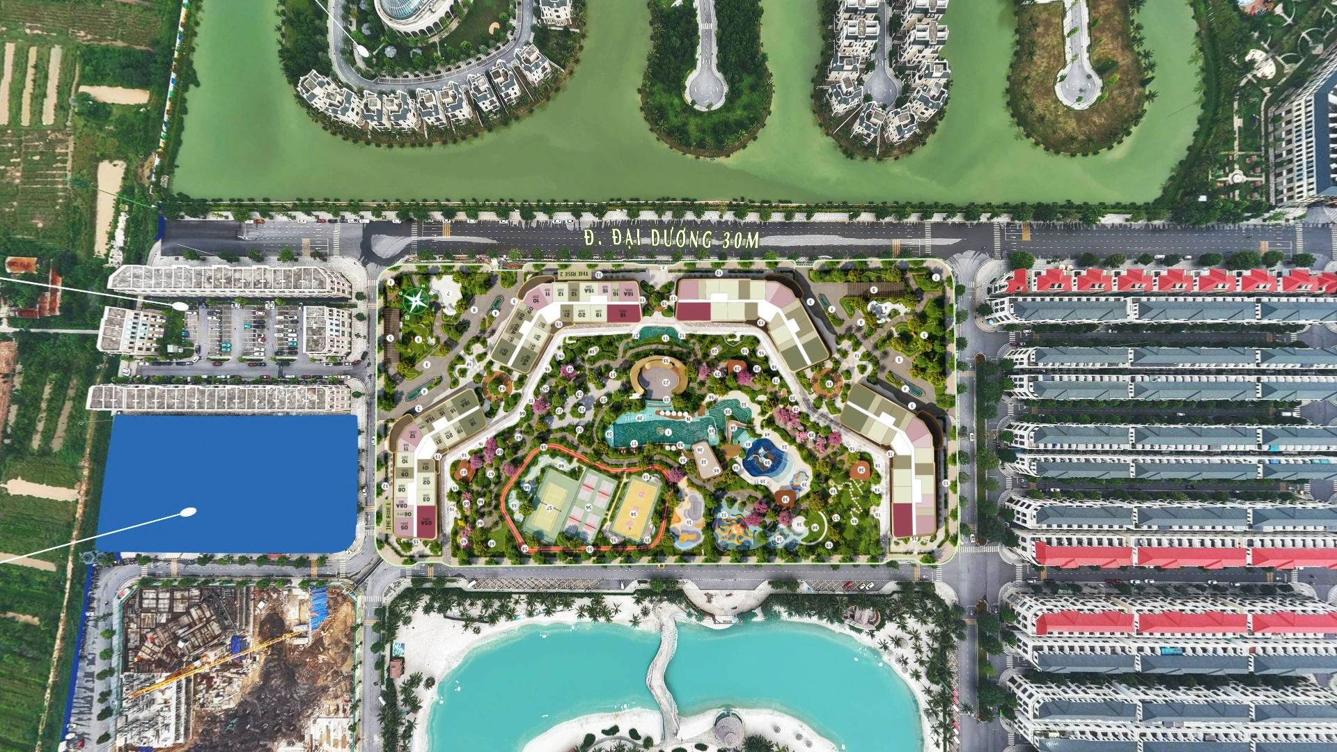 LUMIÈRE Ocean Crest sở hữu vị trí giữa hồ Bán đảo Ngọc Trai và biển hồ tạo sóng Wonders Wave Park.