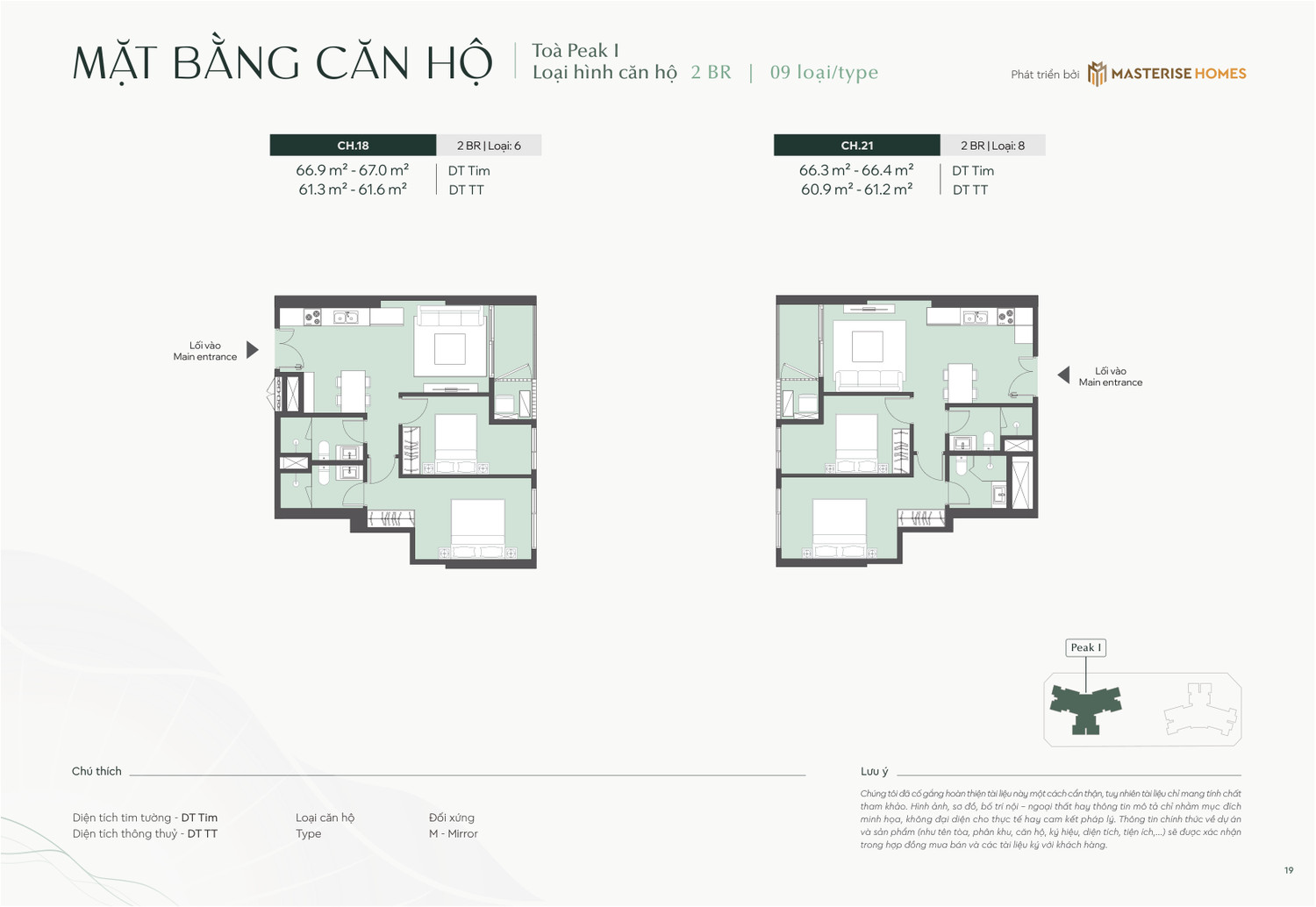 Layout căn hộ 2 Phòng Ngủ Type 6 và Type 8 dự án Lumière Essence Peak tòa Peak 1